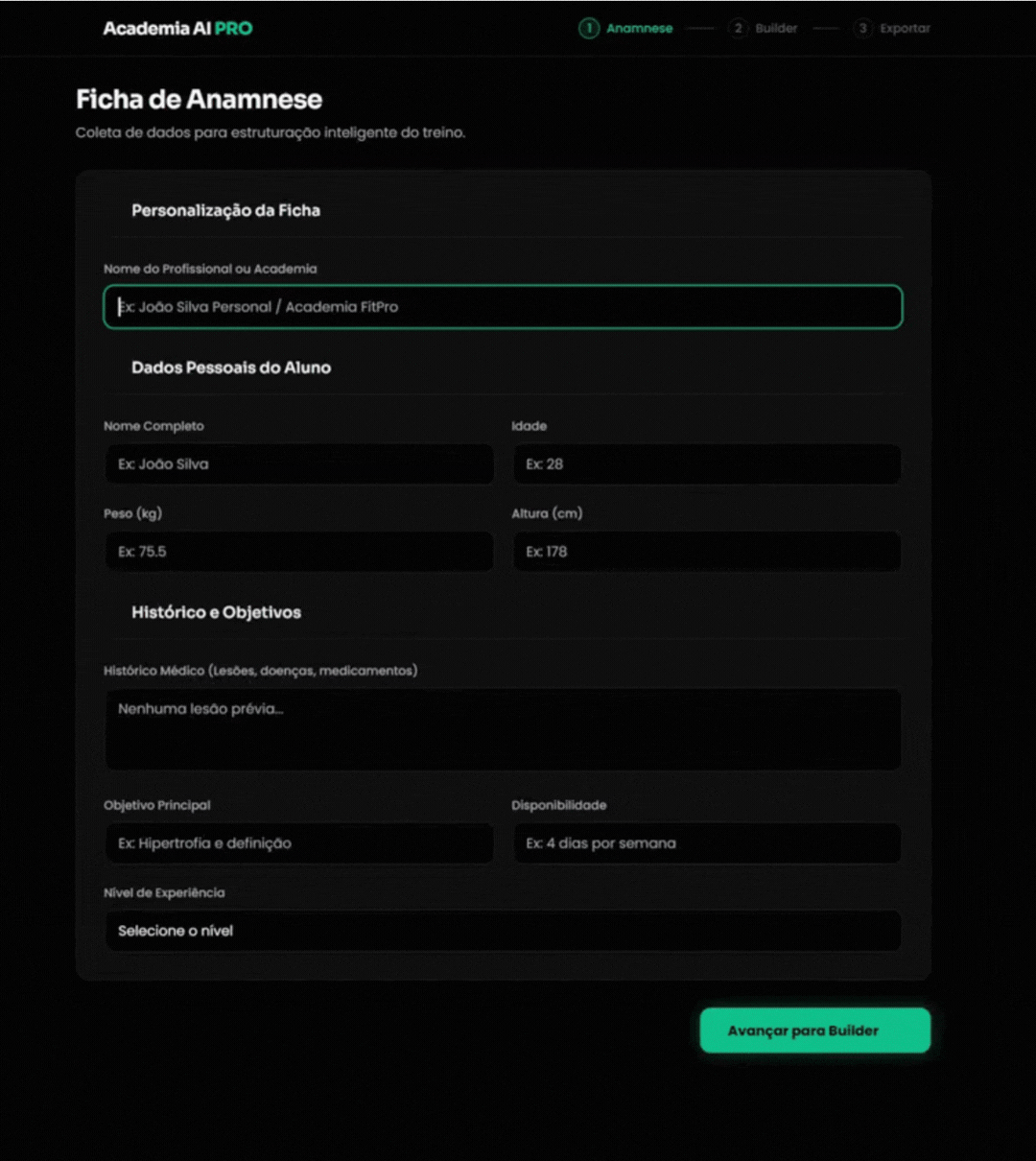Gerador de ficha de Treino